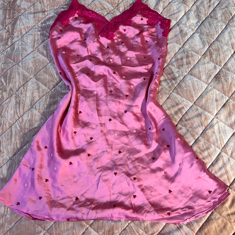 Bras N Things Pink and Red Satin Chemise